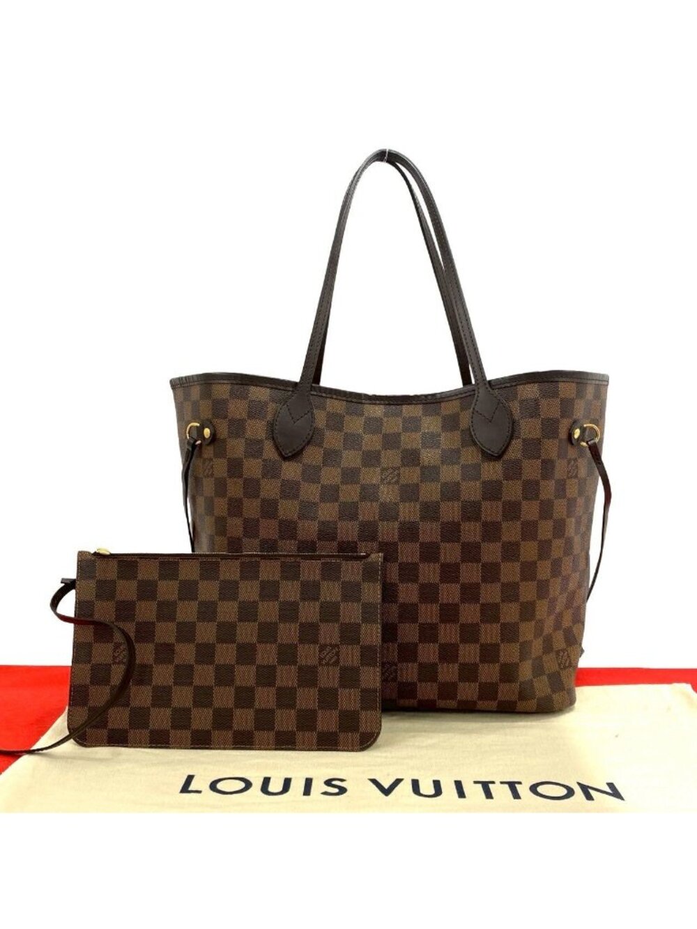 Louis Vuitton Neverfull MM Damier Leather Tote Brown